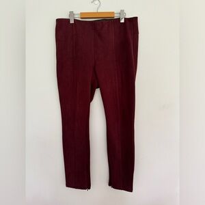 Anthropologie Burgundy Faux Suede Leggings With Ankle Zippers